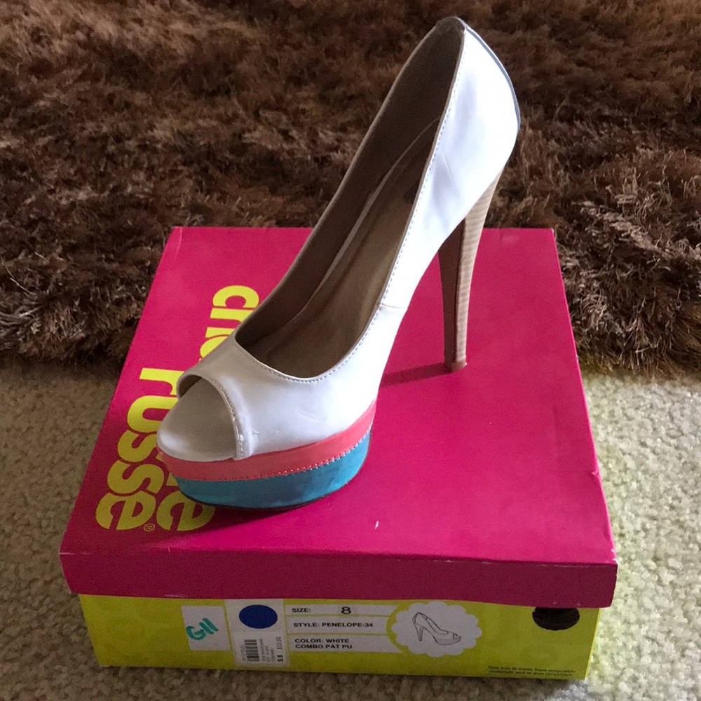 White open toed heels